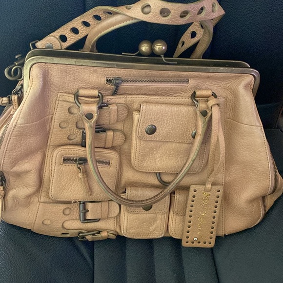 Betsy Johnson Unique Leather Tote/Purse in Beige with Several Outside Pockets - Picture 13 of 13